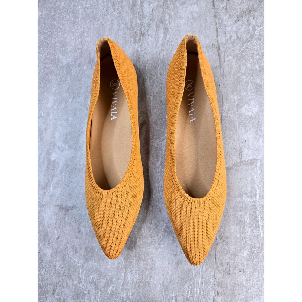 VIVAIA Aria Pointed Toe Ballet Flats Mustard Yellow Knit Comfort Ballerina Shoes